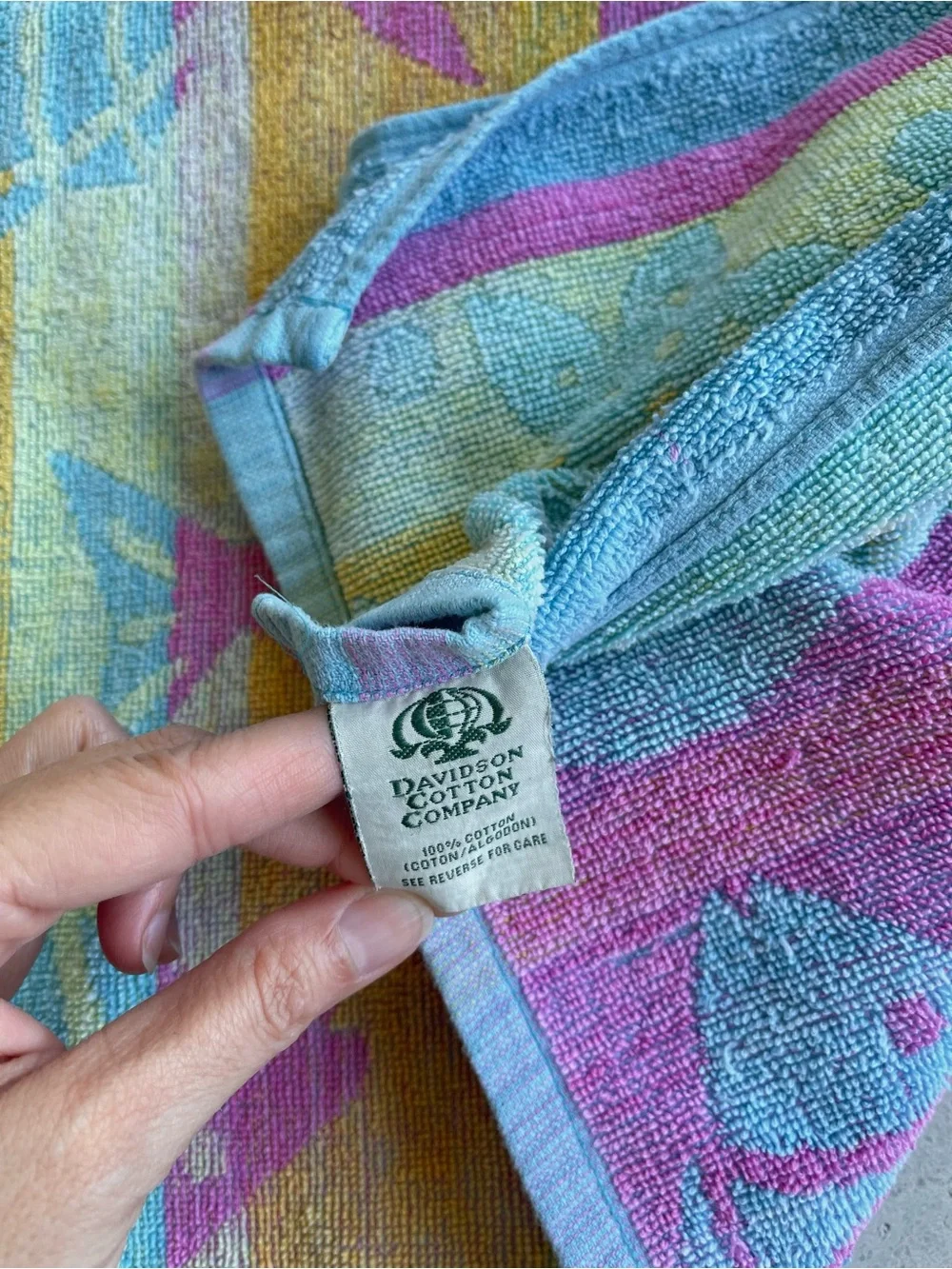 Vintage Davidson Cotton Company Terry Rainbow Fish Beach Towel Reversible
